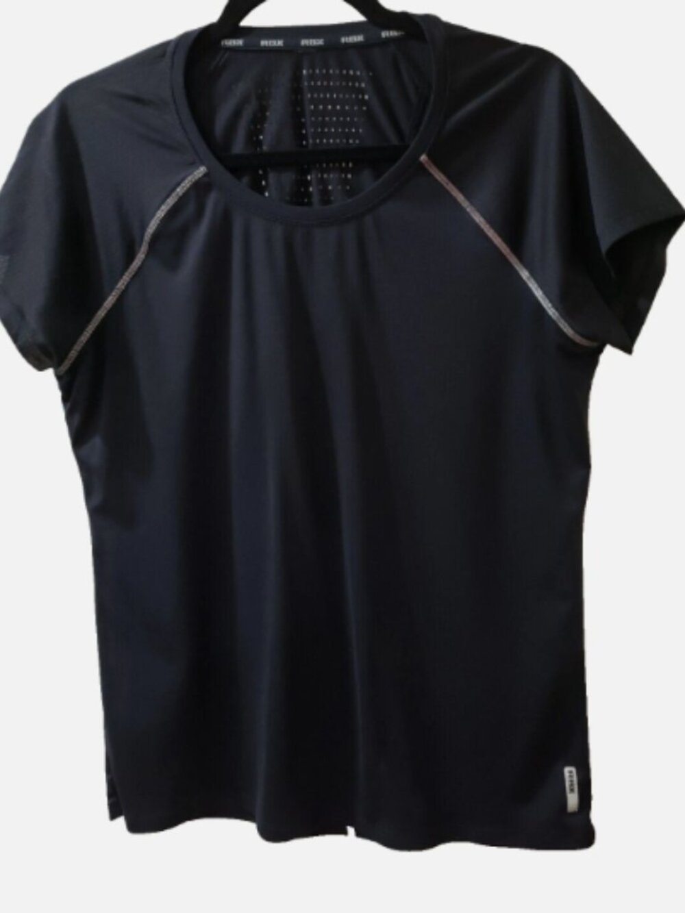 RBX Workout Shirt Women L-42" Bust Black S/Slv Athletic Fitness X-Dri Mesh Panel